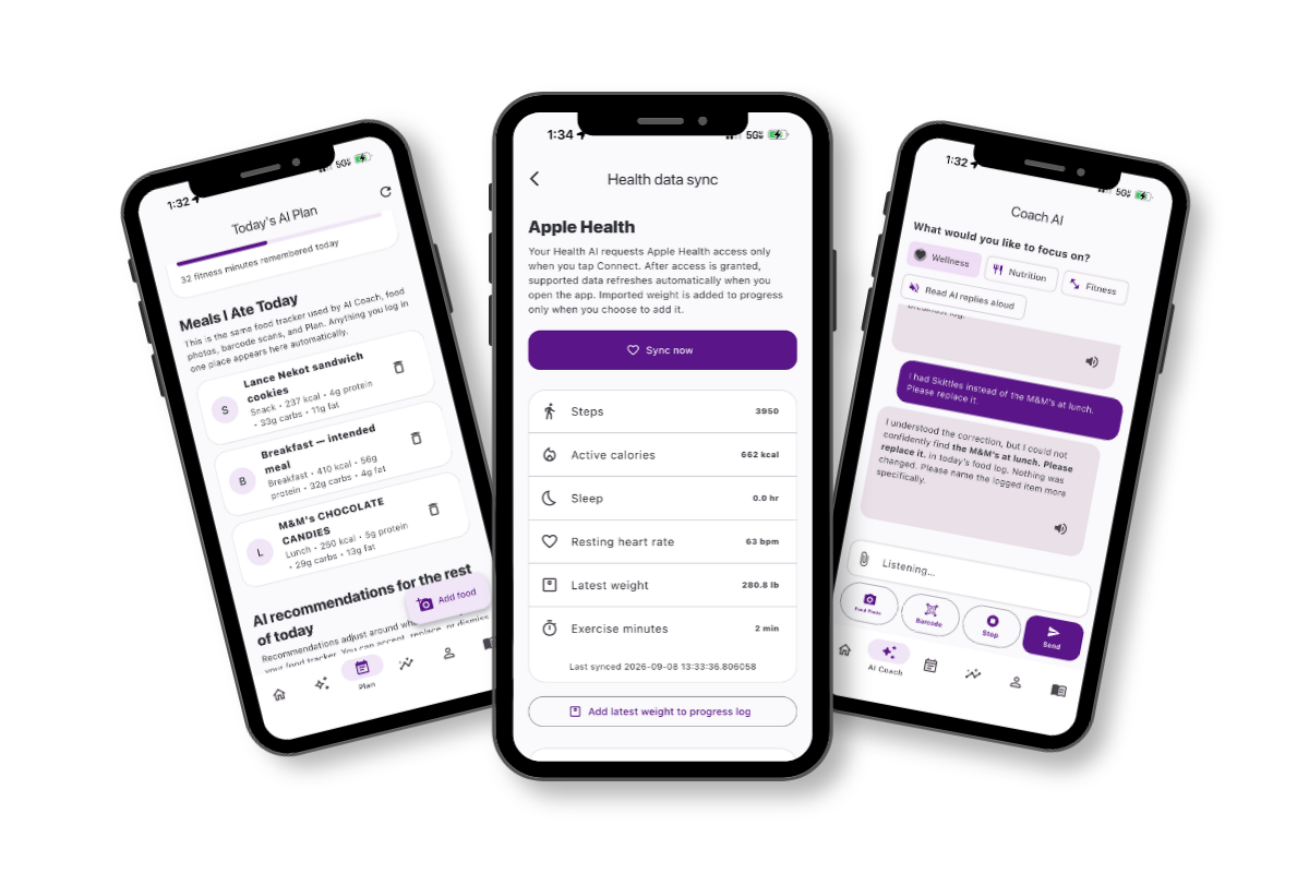Your Health AI weight loss app showing personalized AI coaching and nutrition tracking