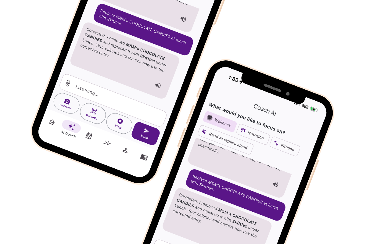 Your Health AI coach chat updating a logged meal